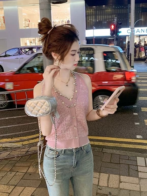 작은 샤넬 스타일 행침 목 캐미솔 외출용 달콤한 핫걸 섹시함 V넥 백리스 튜브탑 맨위 디자인 센스 작은 대중 상세 이미지 6