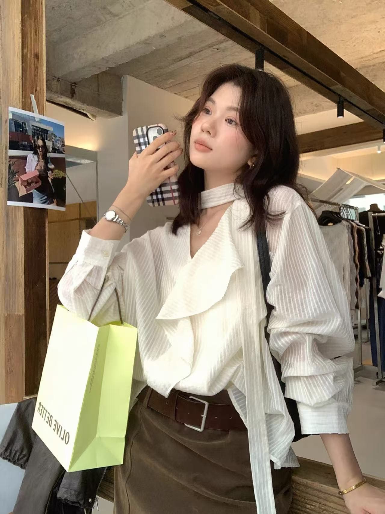 레몬 녹차 2026 가을 한 부서 리본 셔츠 여성 긴 소매 루즈핏 다용도 맨위 이미지 4