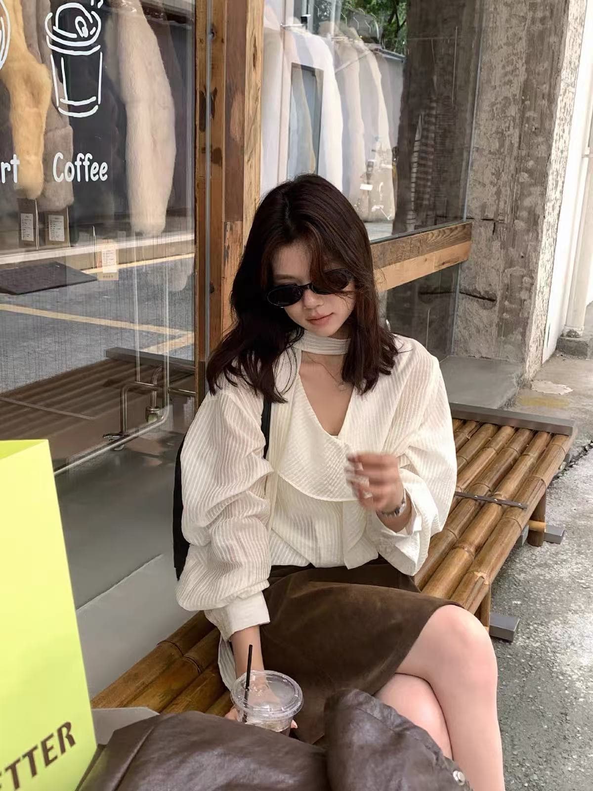 레몬 녹차 2026 가을 한 부서 리본 셔츠 여성 긴 소매 루즈핏 다용도 맨위 상세 이미지 1