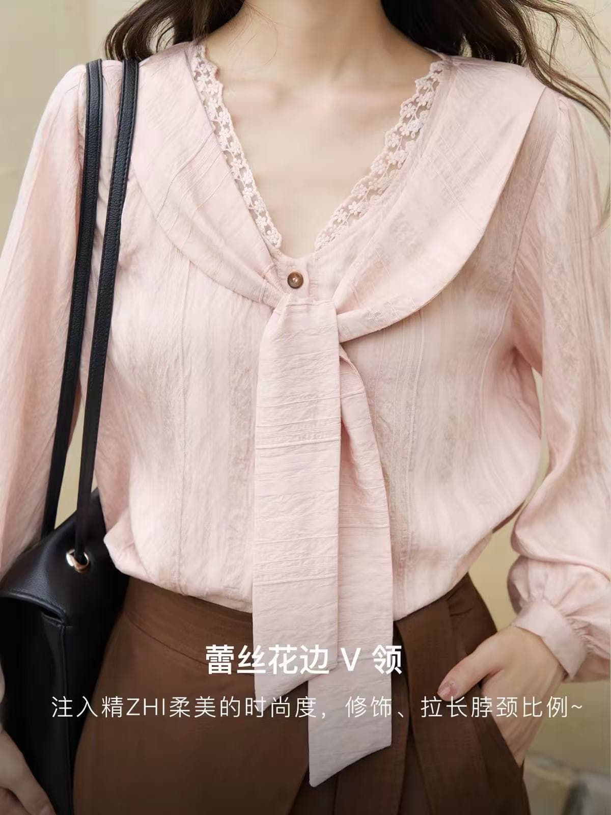 프랑스식 새싹 치마 실크 레이스 숄 셔츠 26 가을 출퇴근 긴팔 여성 셔츠 이미지 2