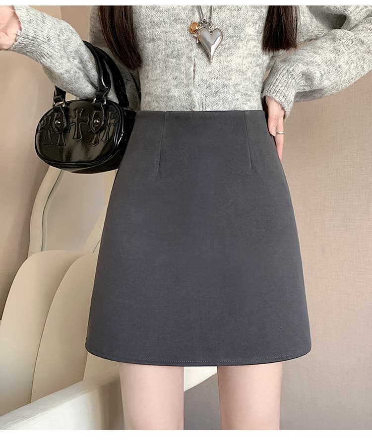 실사 가을 겨울철 새로운 한국 스타일 두꺼운 모직 가을 겨울 한 마디 하이웨이스트 학생 다용도 치마 상세 이미지 22