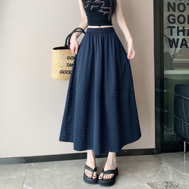 실사 새로운 이른 가을 표지 고기 슬림해 보이는 캐주얼 도트 무늬 패션 주머니 안감 한 마디 반신 스커트 우산 치마 이미지 3
