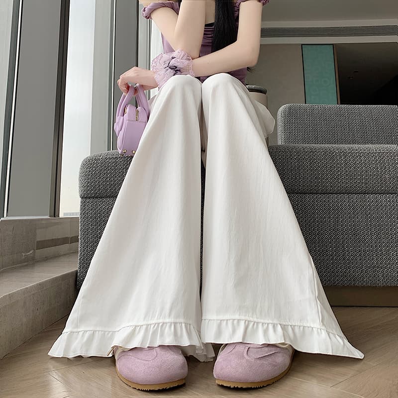 실사 새로운 부드러운 목이버섯 와이드 레그 팬츠 치마 긴 바지 여성 미니멀리즘 슬림해 보이는 다용도 캐주얼 표지 넓적 다리 와이드 레그 팬츠 어린이 상세 이미지 10