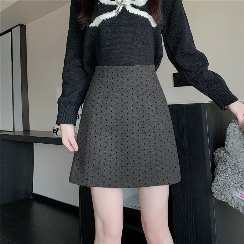 실사 가을 겨울 한국 스타일 5 가지 색상 레트로 하이웨이스트 모직 chic 보온 라운드 조금 타이트 스커트 한 마디 반신 스커트 상세 이미지 21