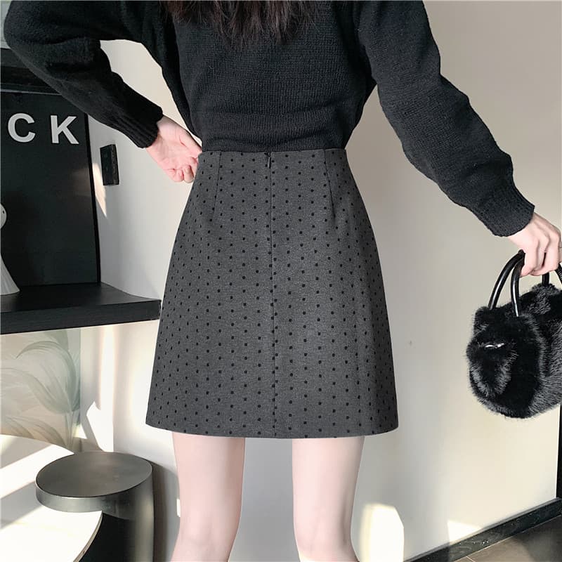 실사 가을 겨울 한국 스타일 5 가지 색상 레트로 하이웨이스트 모직 chic 보온 라운드 조금 타이트 스커트 한 마디 반신 스커트 상세 이미지 22