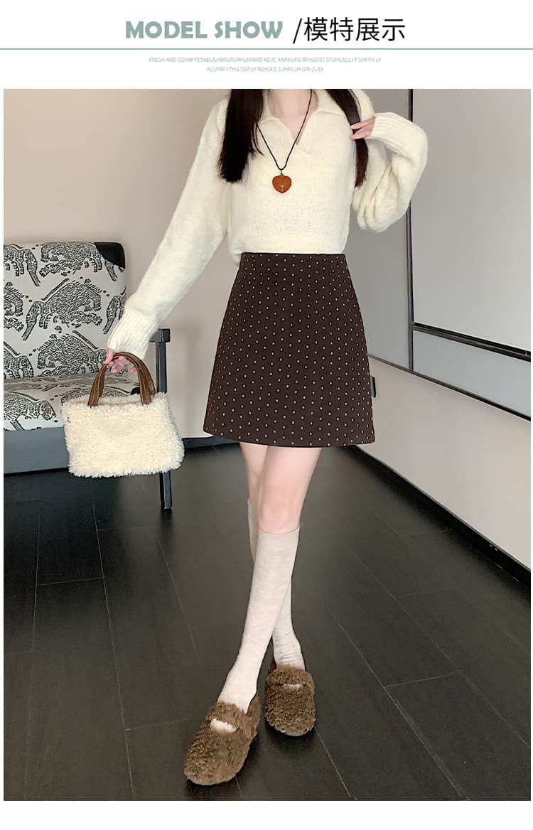 실사 가을 겨울 한국 스타일 5 가지 색상 레트로 하이웨이스트 모직 chic 보온 라운드 조금 타이트 스커트 한 마디 반신 스커트 상세 이미지 29