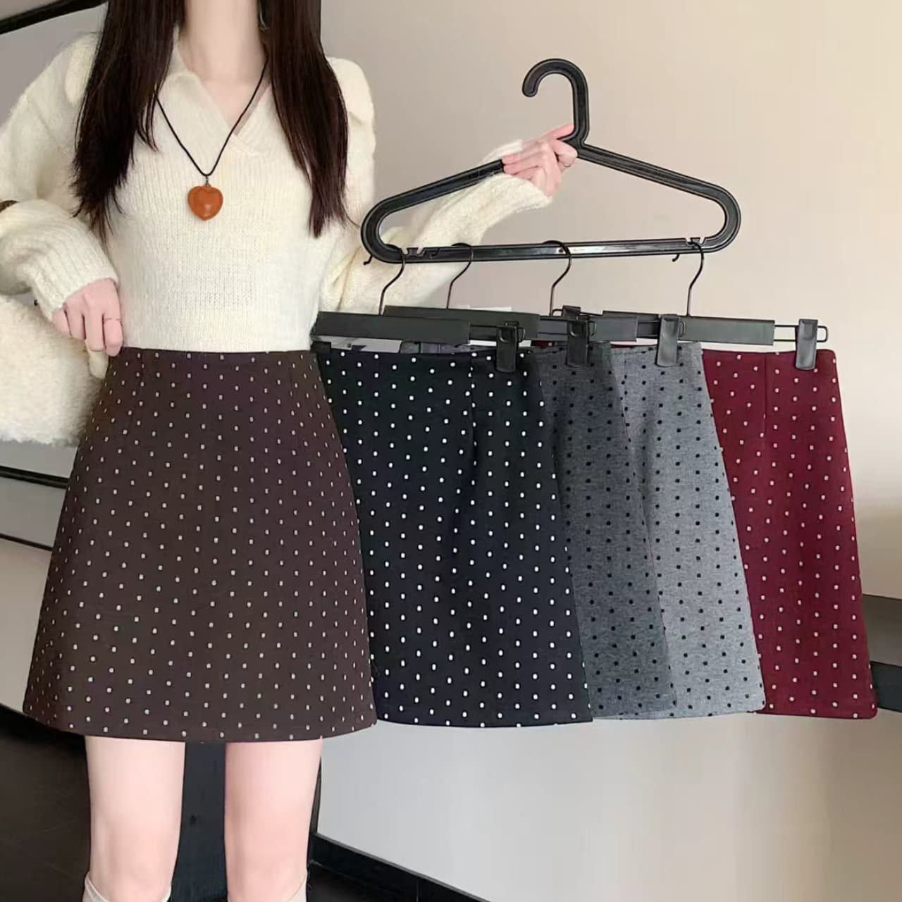 실사 가을 겨울 한국 스타일 레트로 하이웨이스트 모직 chic 보온 라운드 조금 타이트 스커트 한 마디 반신 스커트 이미지 2