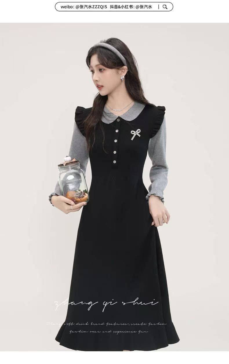 가을 겨울 새로운 학원 스타일 니트 페이크 레이어드 패치워크 수유 드레스 패션 품격 달콤함 나가라. 모유 수유 상세 이미지 8