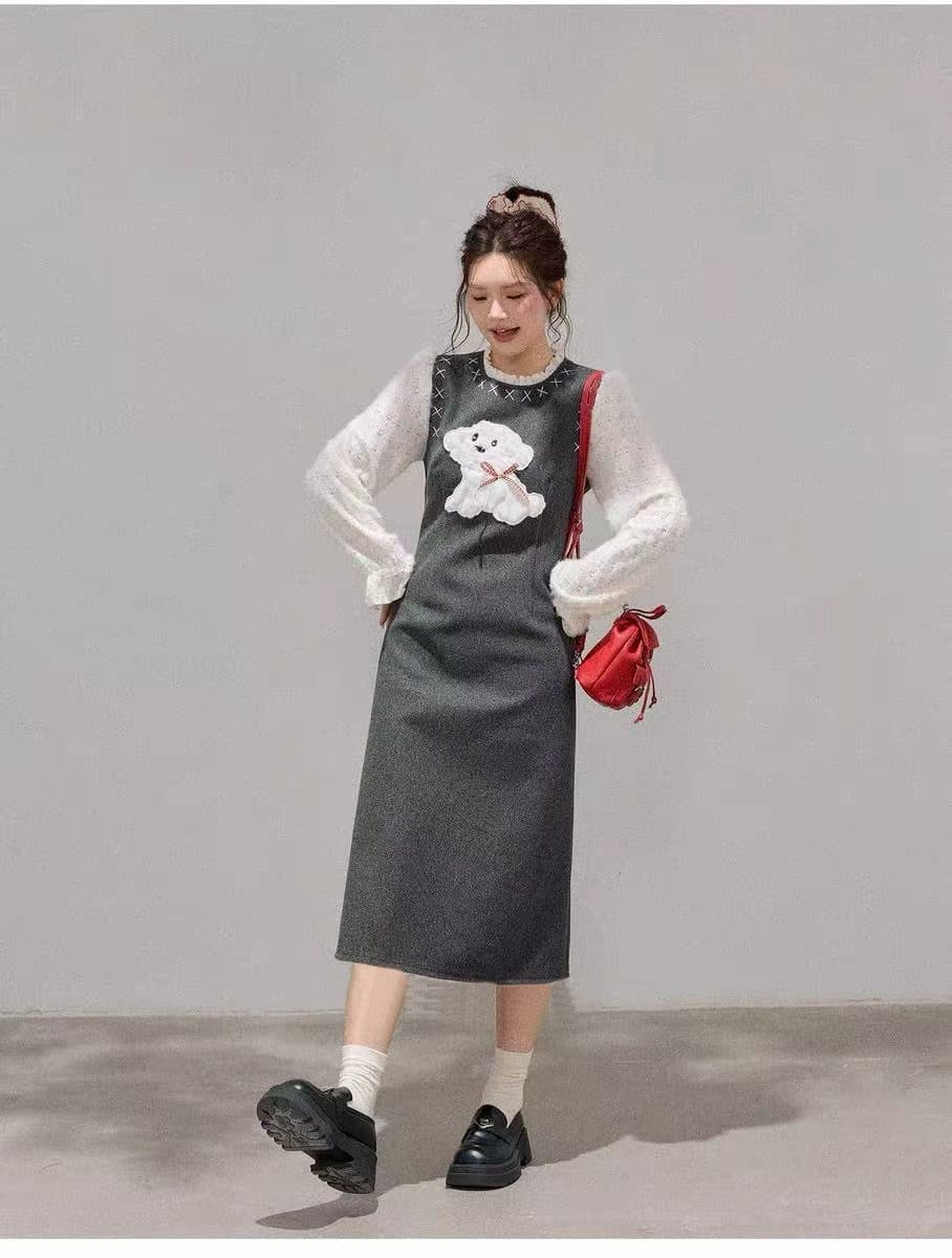 가을 겨울 새로운 마이크로 지방 슬림해 보이는 페이크 레이어드 수유 드레스 이미지 4