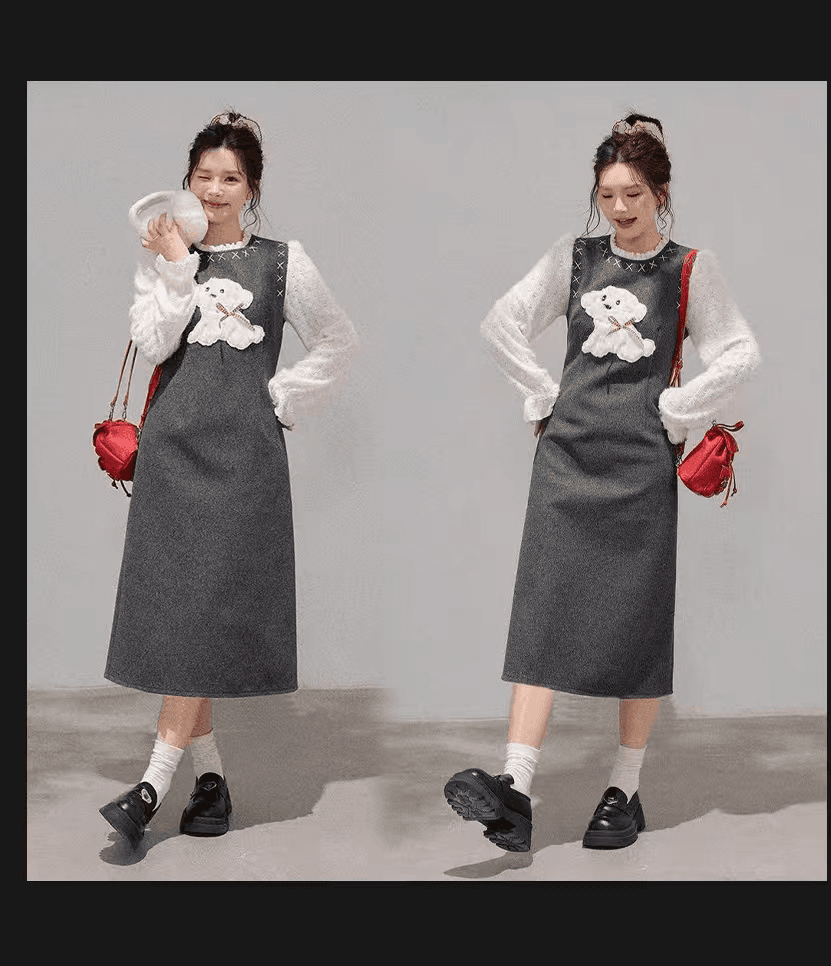 가을 겨울 새로운 마이크로 지방 슬림해 보이는 페이크 레이어드 수유 드레스 상세 이미지 3