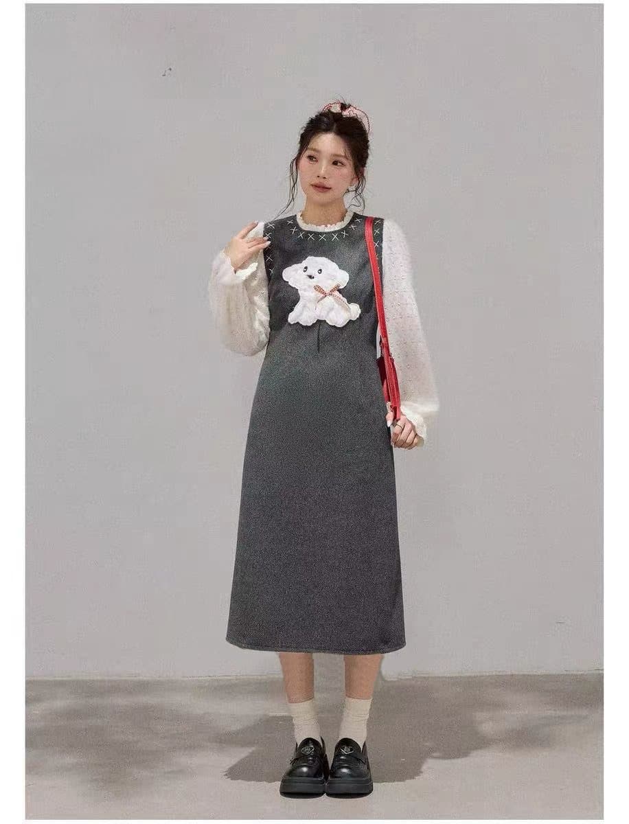가을 겨울 새로운 마이크로 지방 슬림해 보이는 페이크 레이어드 수유 드레스 상세 이미지 6