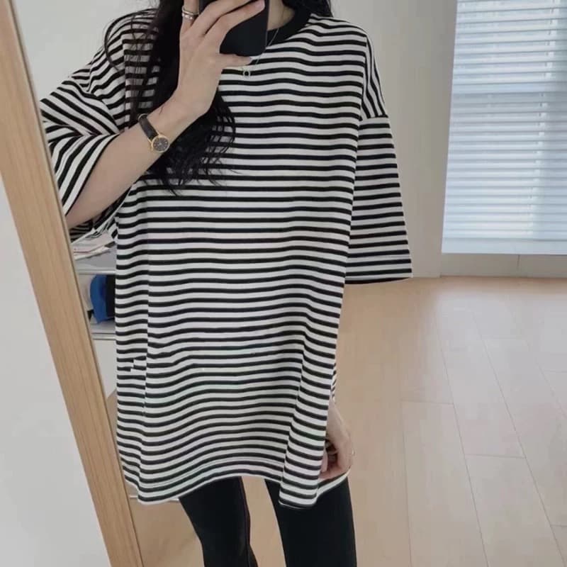 여름 나가라. 루즈핏 스트라이프 먹이주기 맨위 이미지 4