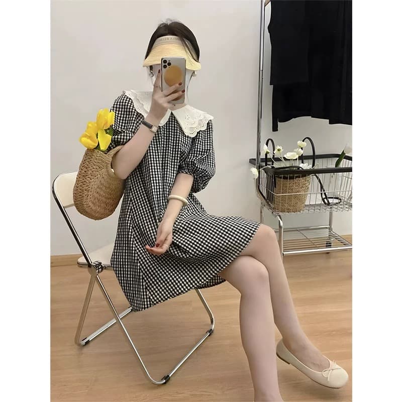 수유 여름 드레스 나가라. 패션 매운맛 엄마 섹션 체크무늬 베이비 칼라 출산 후 드레스 작은 키 먹이주기 옷 트렌디 엄마 상세 이미지 6