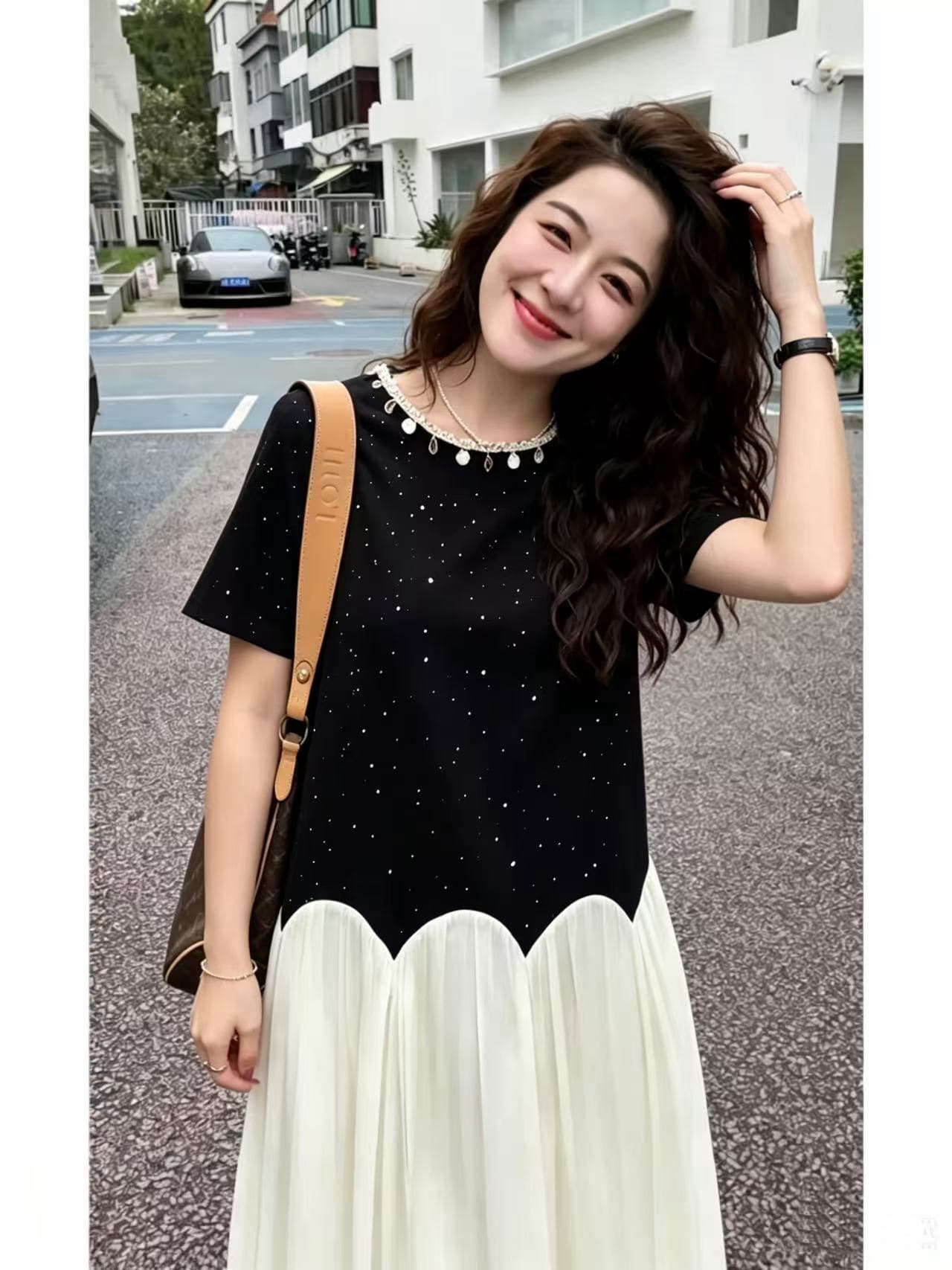 새로운 루즈핏 표지 넓적 다리 슬림해 보이는 수유 드레스 프랑스식 품격 작은 검은 드레스 상세 이미지 5