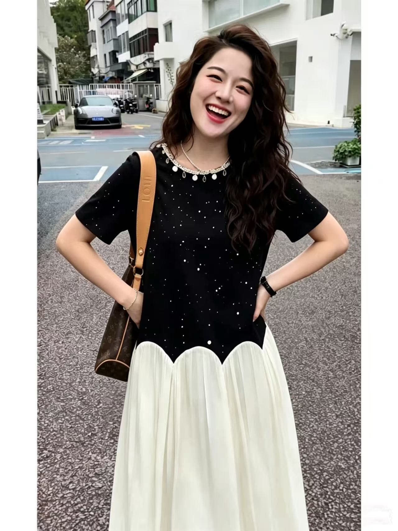새로운 루즈핏 표지 넓적 다리 슬림해 보이는 수유 드레스 프랑스식 품격 작은 검은 드레스 상세 이미지 9