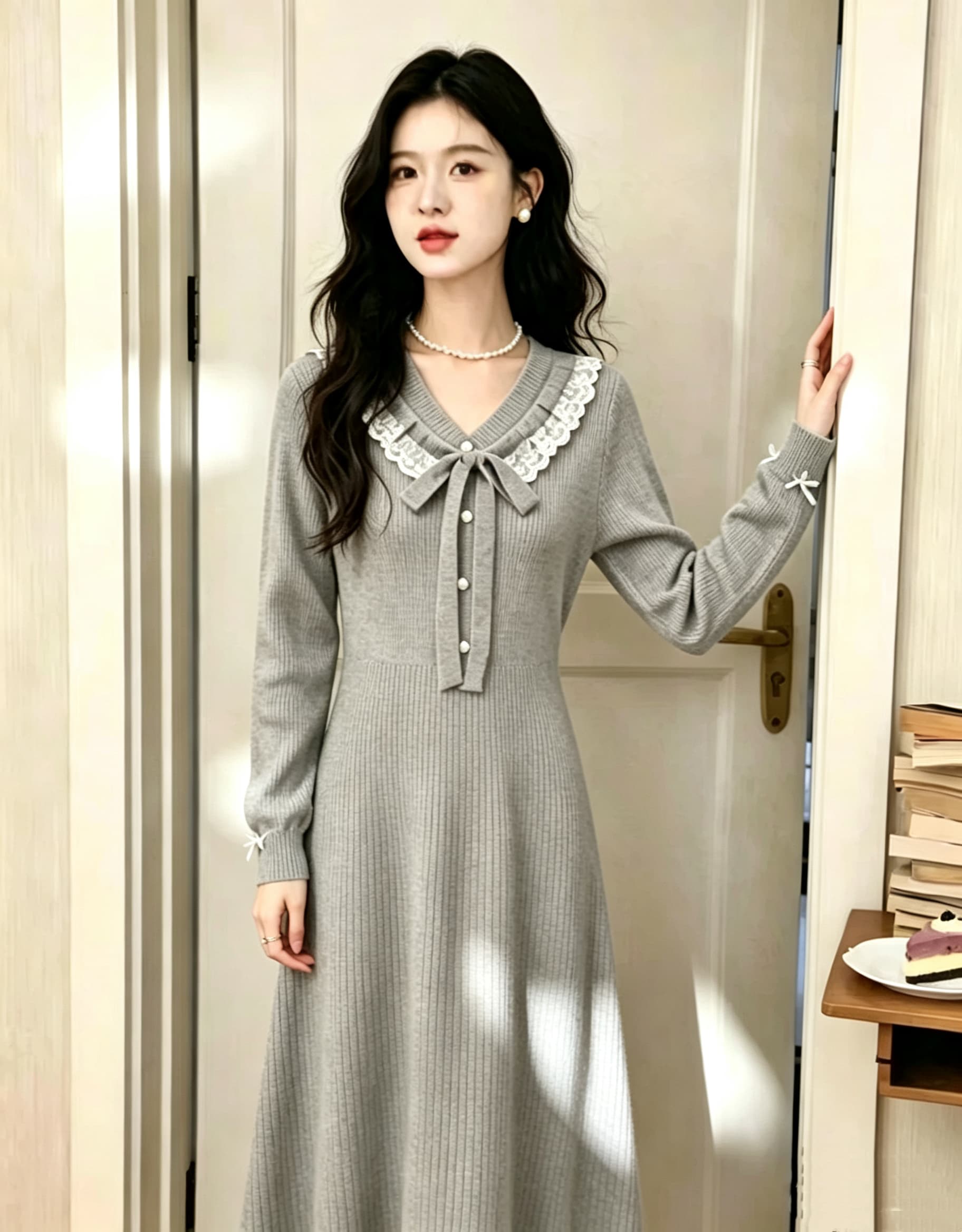 새로운 패션 캐주얼 니트 수유 얇은 스타일 드레스 부드러운 품격 임신 기간 루즈핏 드레스 이미지 4