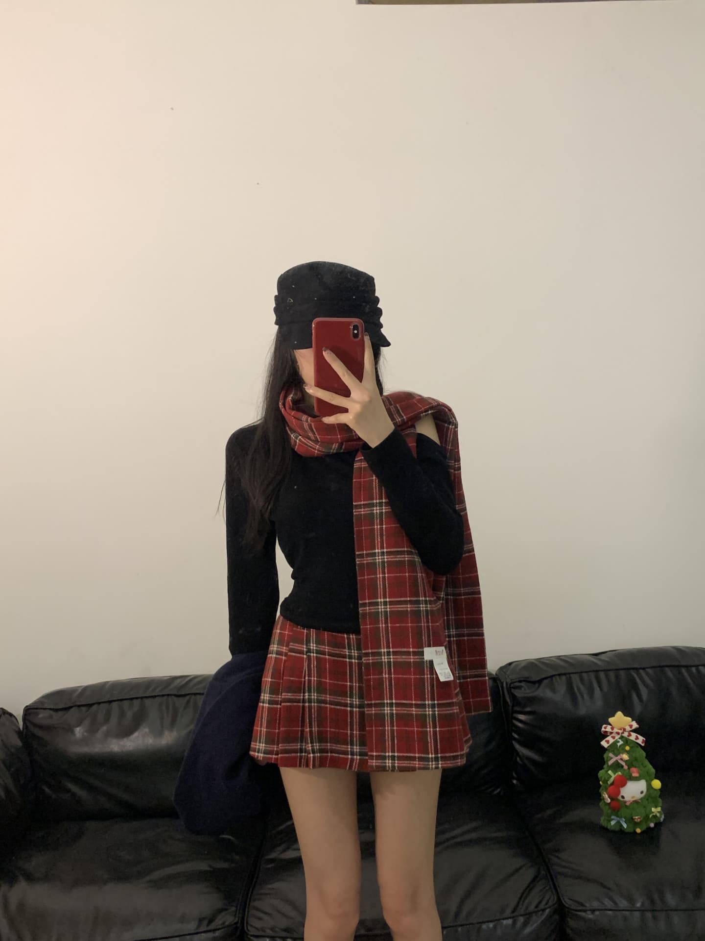 실사 정가 체크무늬 한 마디 반신 스커트 스카프 상세 이미지 13