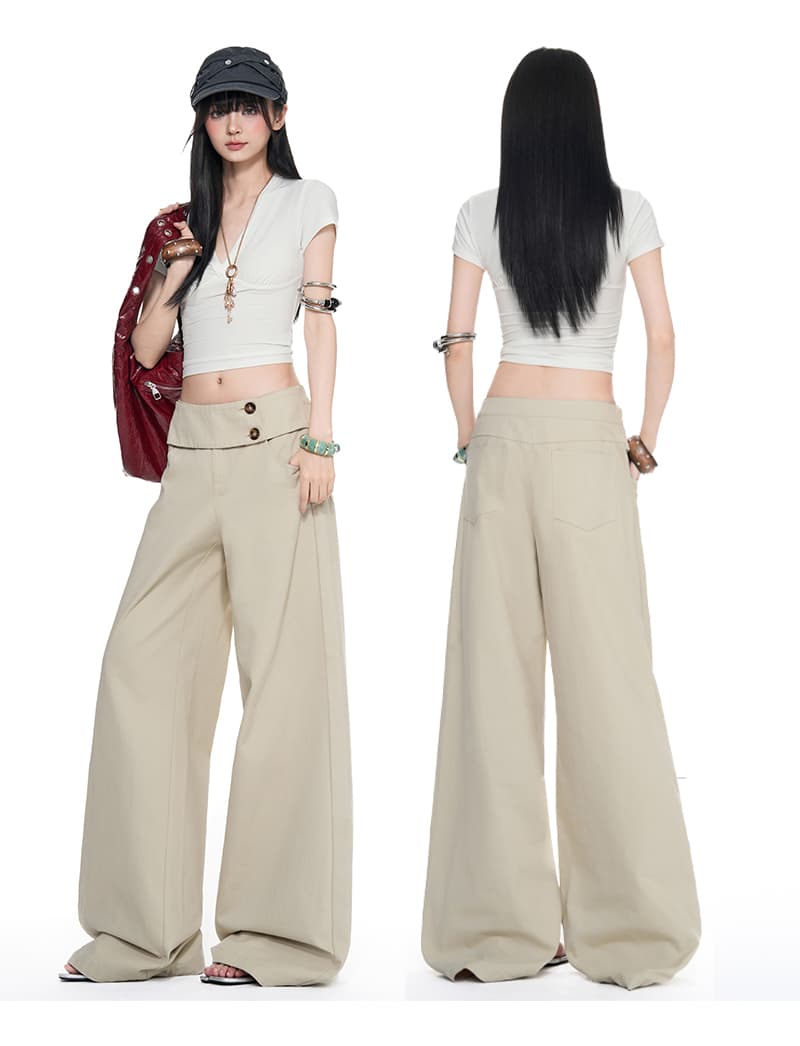 실사 카키 색 더블 버클 허리 머리 표지 넓적 다리 캐주얼 루즈핏 넓은 다리 청바지 여성 2026 아메리칸 레트로 상세 이미지 6
