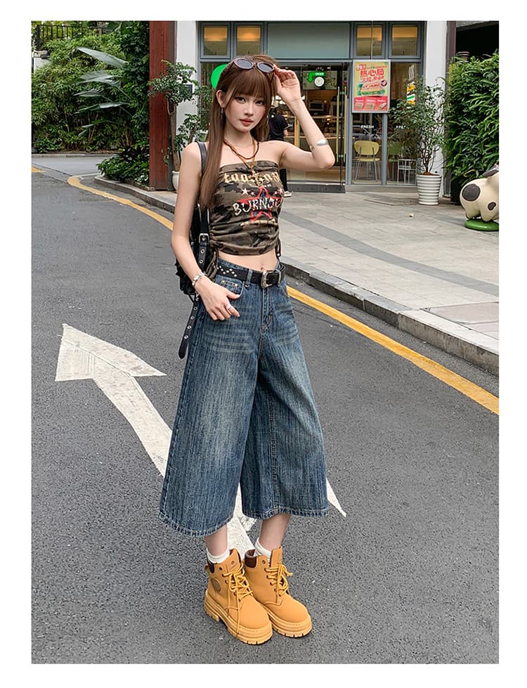 7 점 질감 청바지 루즈핏 프로필 모양 워싱 레트로 높음 거리 스트레이트 캐주얼 중 반바지 여성 여름 상세 이미지 9
