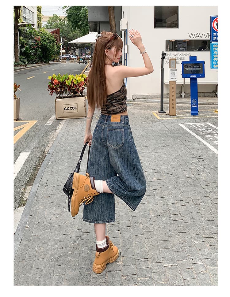 7 점 질감 청바지 루즈핏 프로필 모양 워싱 레트로 높음 거리 스트레이트 캐주얼 중 반바지 여성 여름 상세 이미지 20