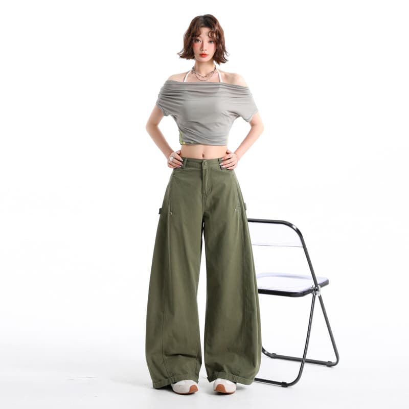 실사 캐주얼 워크웨어 팬츠 넓은 다리 청바지 여성 봄 로우 웨이스트 루즈핏 느긋한 레트로 슬림해 보이는 스트레이트 팬츠 이미지 5