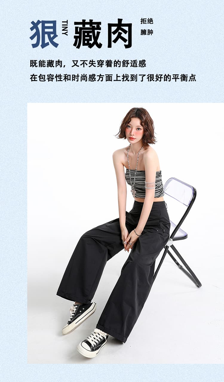 실사 캐주얼 워크웨어 팬츠 넓은 다리 청바지 여성 봄 로우 웨이스트 루즈핏 느긋한 레트로 슬림해 보이는 스트레이트 팬츠 상세 이미지 14