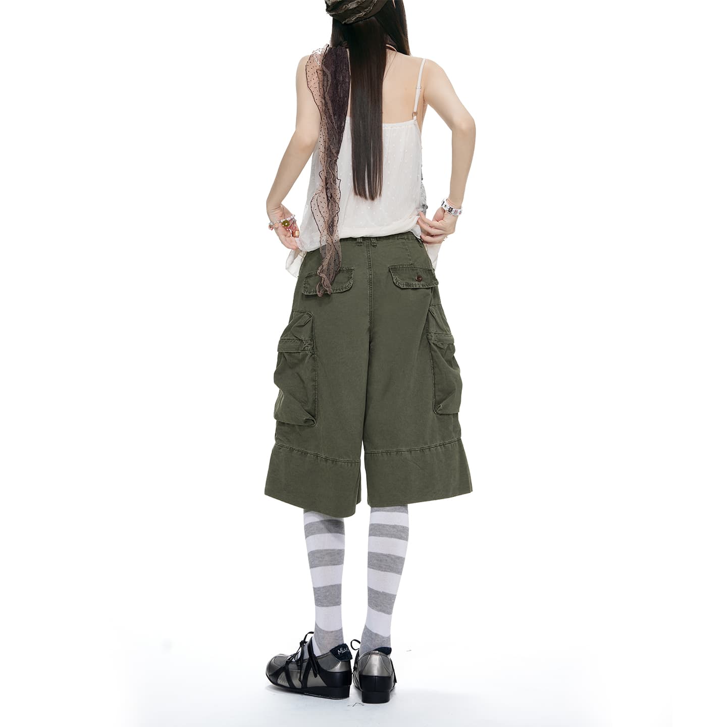 여름 워크웨어 반바지 지퍼 기타 주머니 바지 루즈핏 스트레이트 7부 바지 통기성 청바지 이미지 2