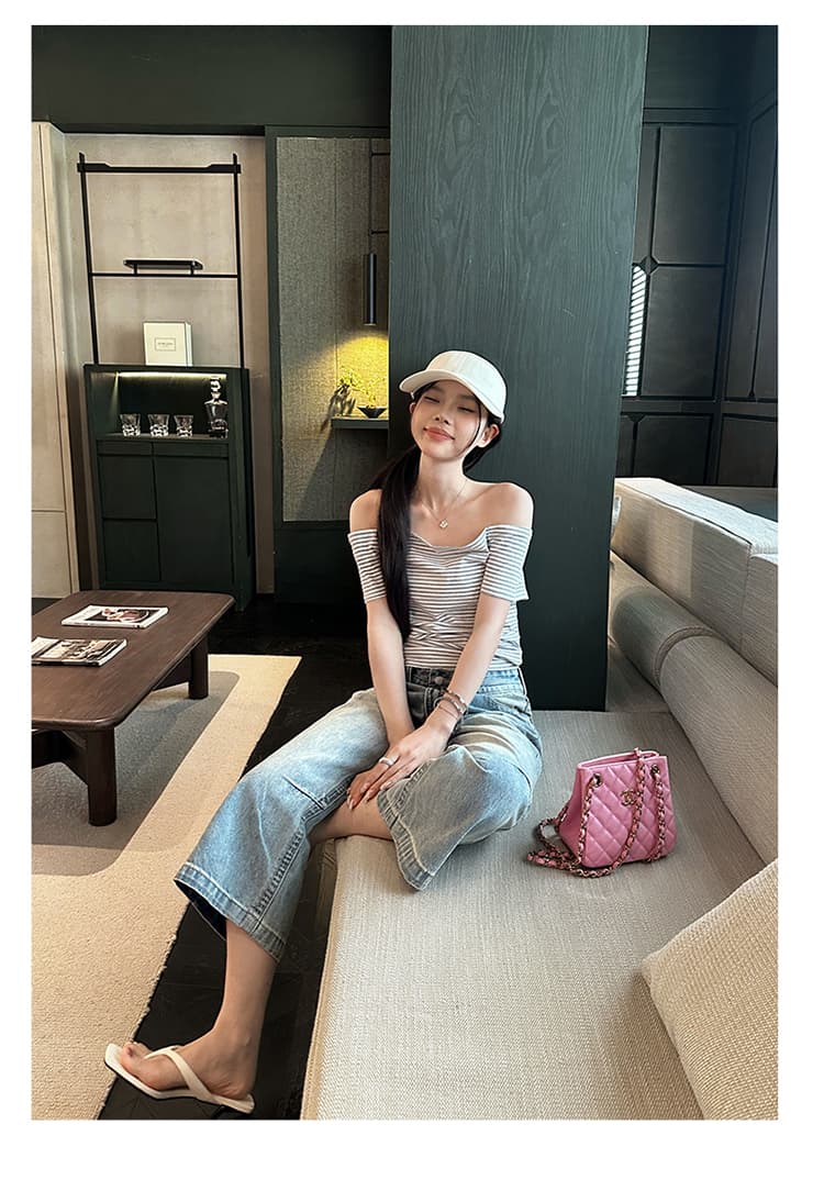 레트로 마 오래된 로우 웨이스트 루즈핏 나팔 바지 도루 센스 다용도 7부 바지 상세 이미지 2