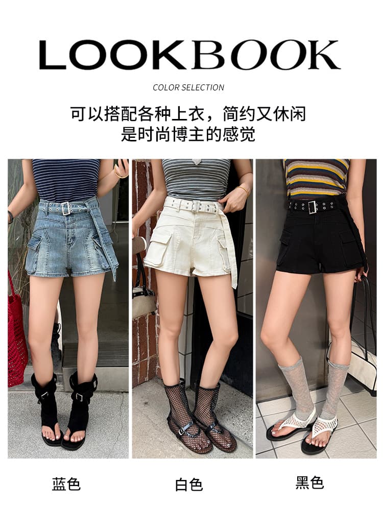 아메리칸 핫걸 높음 거리 스트레이트 넓은 다리 데님 반바지 여성 여름 새로운 워싱 레트로 기타 주머니 워크웨어 뜨거운 상세 이미지 12
