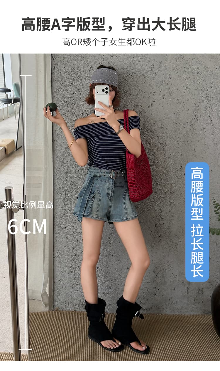 아메리칸 핫걸 높음 거리 스트레이트 넓은 다리 데님 반바지 여성 여름 새로운 워싱 레트로 기타 주머니 워크웨어 뜨거운 상세 이미지 9