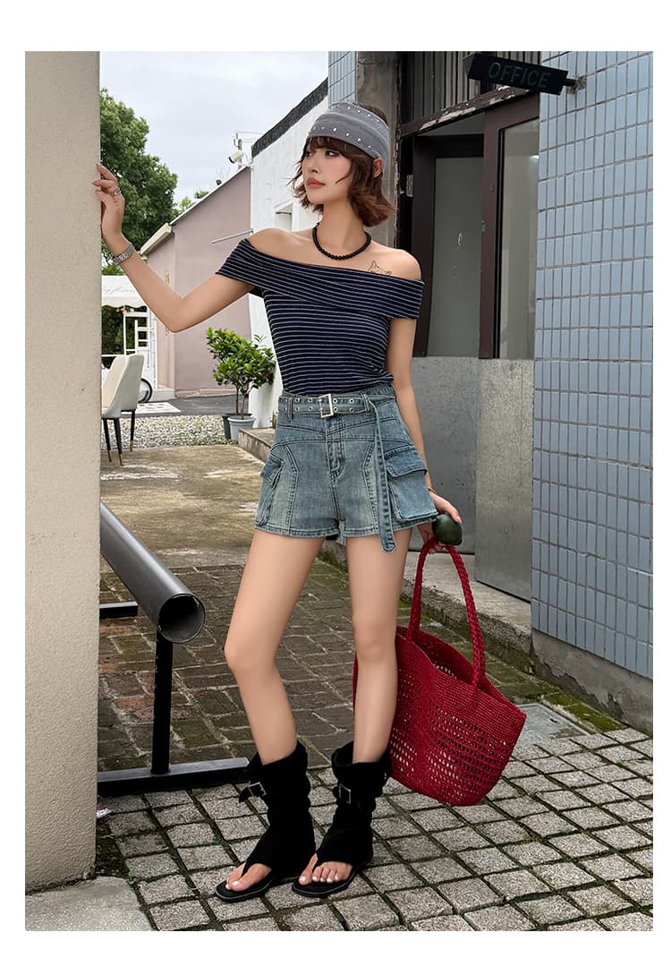 아메리칸 핫걸 높음 거리 스트레이트 넓은 다리 데님 반바지 여성 여름 새로운 워싱 레트로 기타 주머니 워크웨어 뜨거운 상세 이미지 19