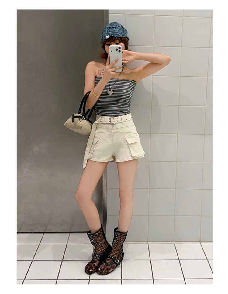 아메리칸 핫걸 높음 거리 스트레이트 넓은 다리 데님 반바지 여성 여름 새로운 워싱 레트로 기타 주머니 워크웨어 뜨거운 상세 이미지 22