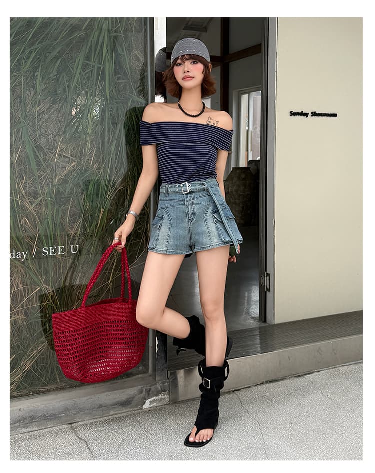 아메리칸 핫걸 높음 거리 스트레이트 넓은 다리 데님 반바지 여성 여름 새로운 워싱 레트로 기타 주머니 워크웨어 뜨거운 상세 이미지 17