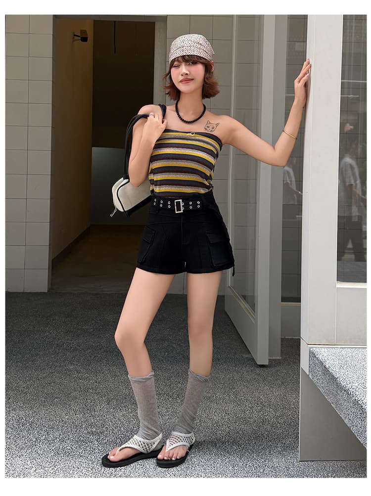 아메리칸 핫걸 높음 거리 스트레이트 넓은 다리 데님 반바지 여성 여름 새로운 워싱 레트로 기타 주머니 워크웨어 뜨거운 상세 이미지 32