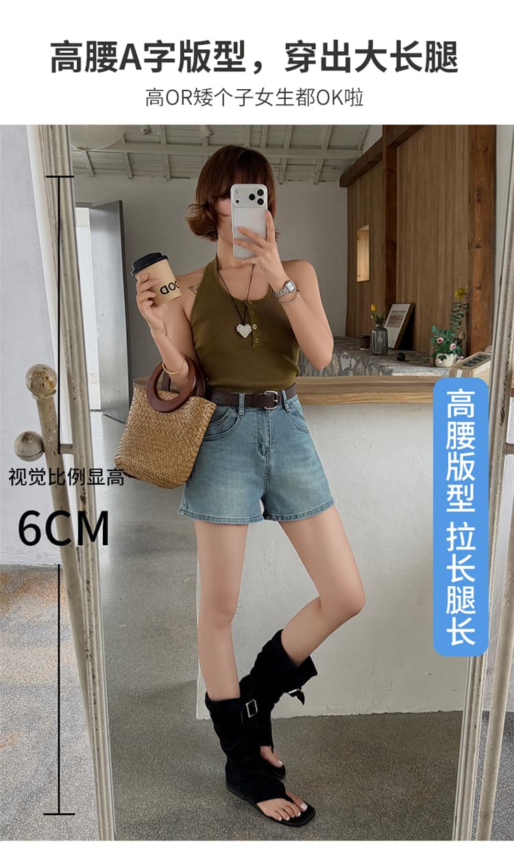 한 부서 데님 캐주얼 반바지 여성 26 여름 새로운 개인 다용도 루즈핏 핫 바지 벨트 포함 상세 이미지 9