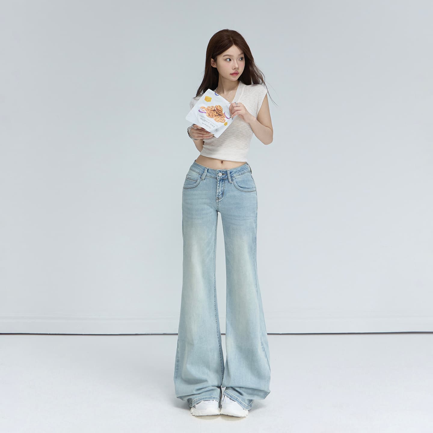 가을 겨울 새로운 카모플라주 데님 긴 바지 여성 아메리칸 로우 웨이스트 루즈핏 다용도 아니요 막대기 다리 넓은 다리 라 이미지 4