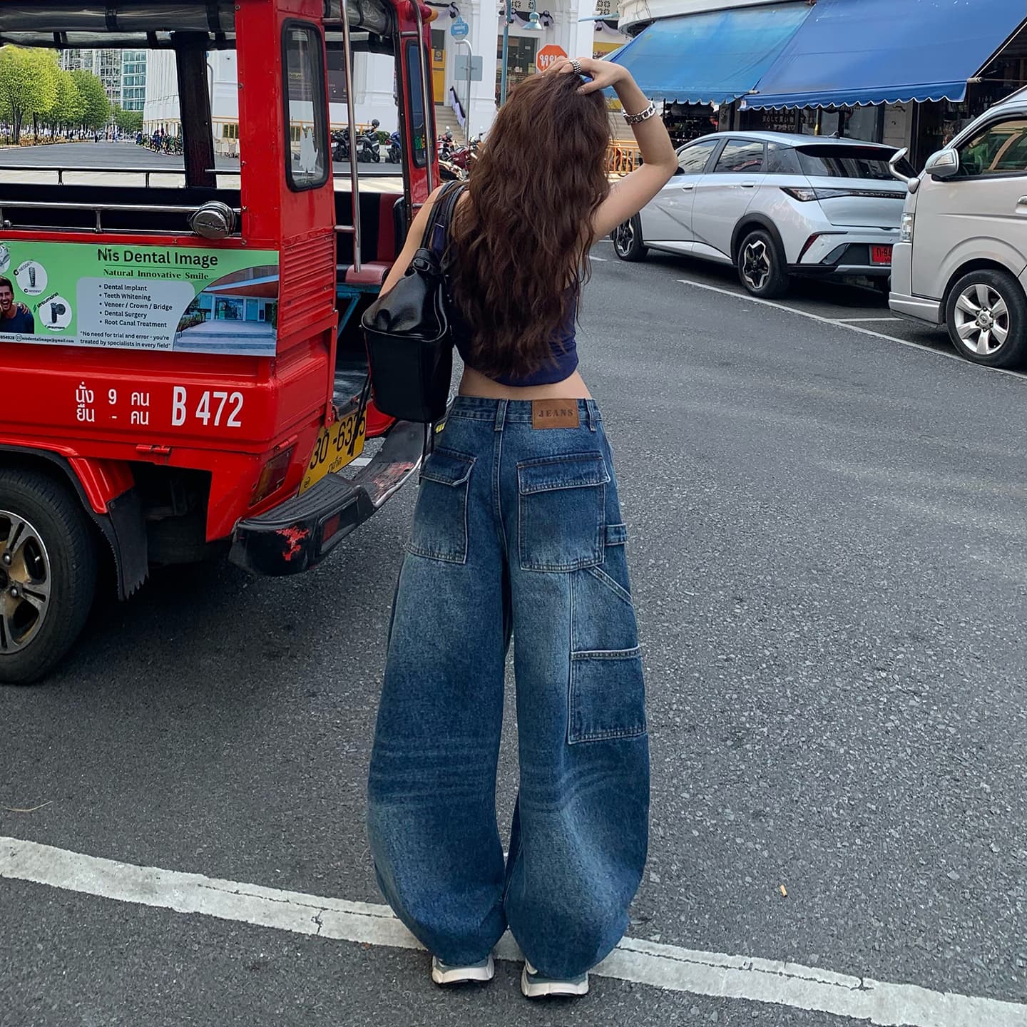 레트로 루즈핏 와이드 레그 팬츠 워크웨어 팬츠 다용도 모통이 칼 바지 청바지 여성 2026 새로운 이미지 2