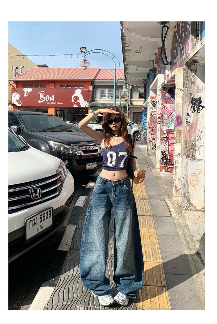 레트로 루즈핏 와이드 레그 팬츠 워크웨어 팬츠 다용도 모통이 칼 바지 청바지 여성 2026 새로운 상세 이미지 2