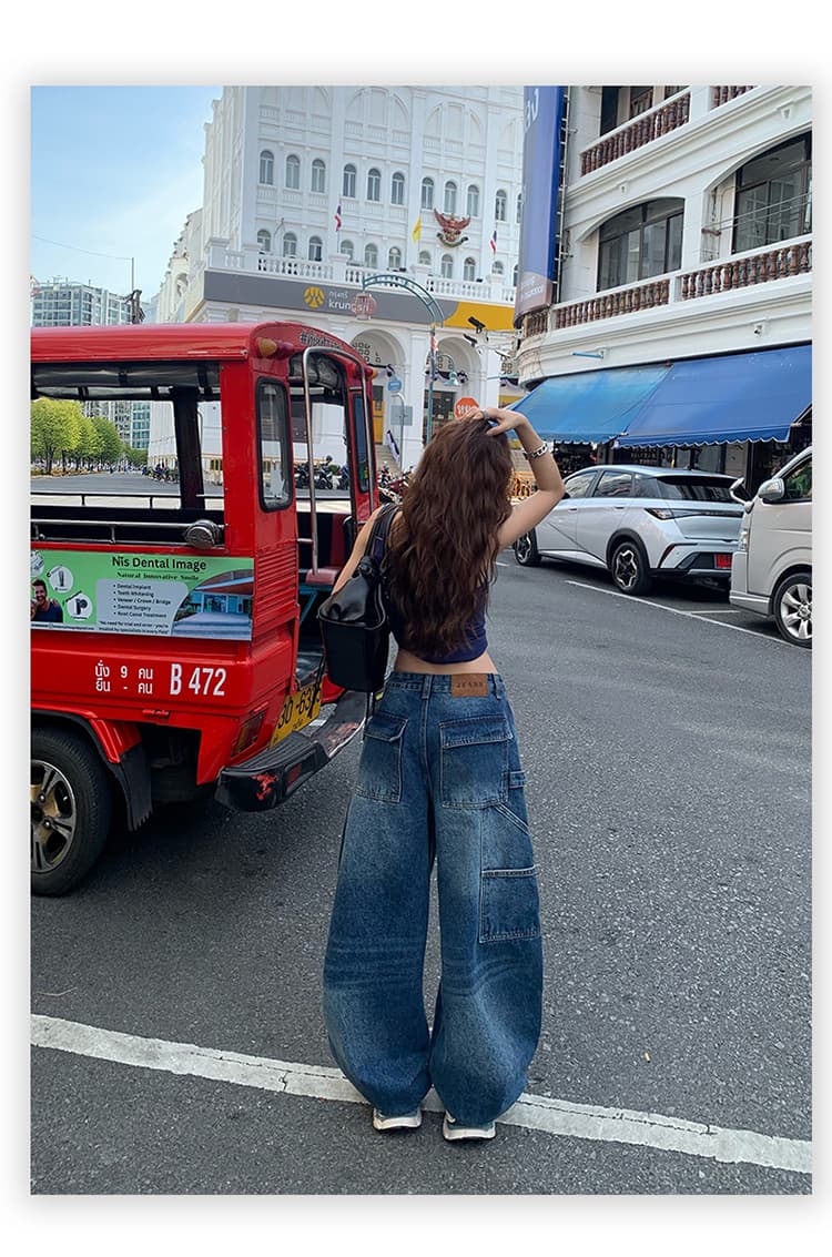 레트로 루즈핏 와이드 레그 팬츠 워크웨어 팬츠 다용도 모통이 칼 바지 청바지 여성 2026 새로운 상세 이미지 13