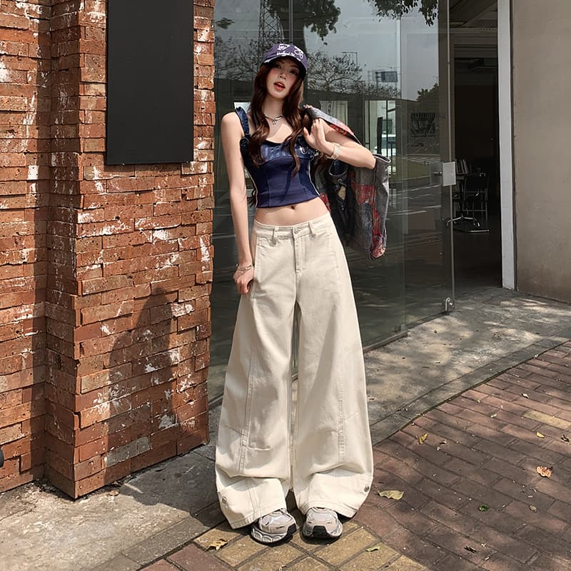 높은 품질 청바지 여성 2026 봄 가을 새로운 루즈핏 도루 센스 와이드 레그 팬츠 하이웨이스트 슬림해 보이는 바닥 청소 이미지 4