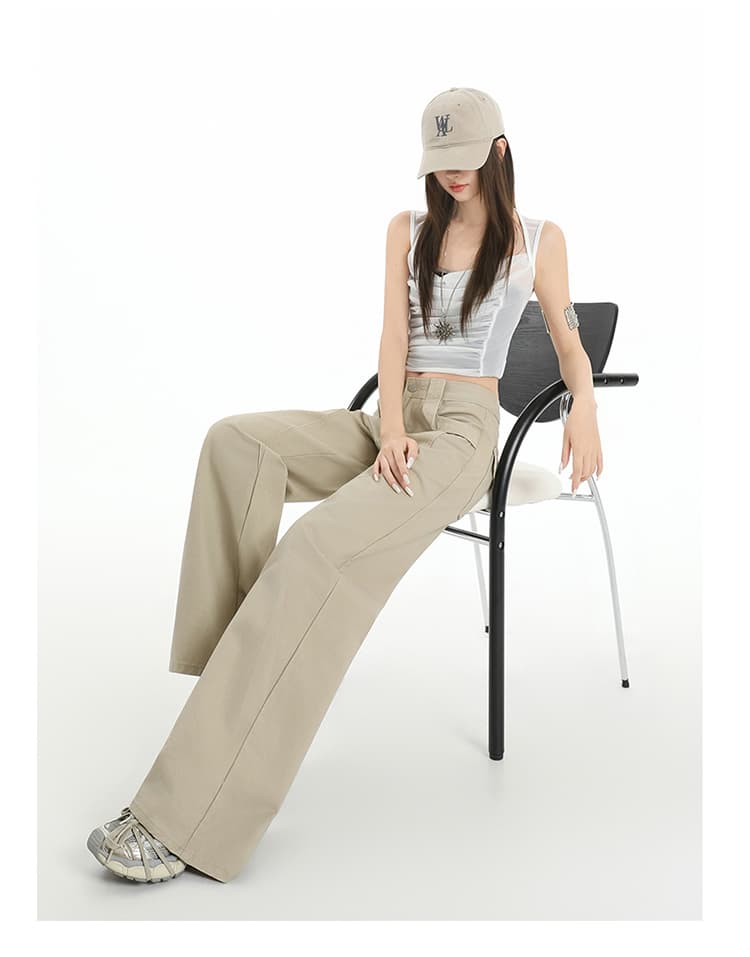 아메리칸 카키 커피 색상 워크웨어 캐주얼 바지 여성 2026 가을 겨울철 새로운 하이웨이스트 루즈핏 슬림해 보이는 스트레이트 팬츠 상세 이미지 18
