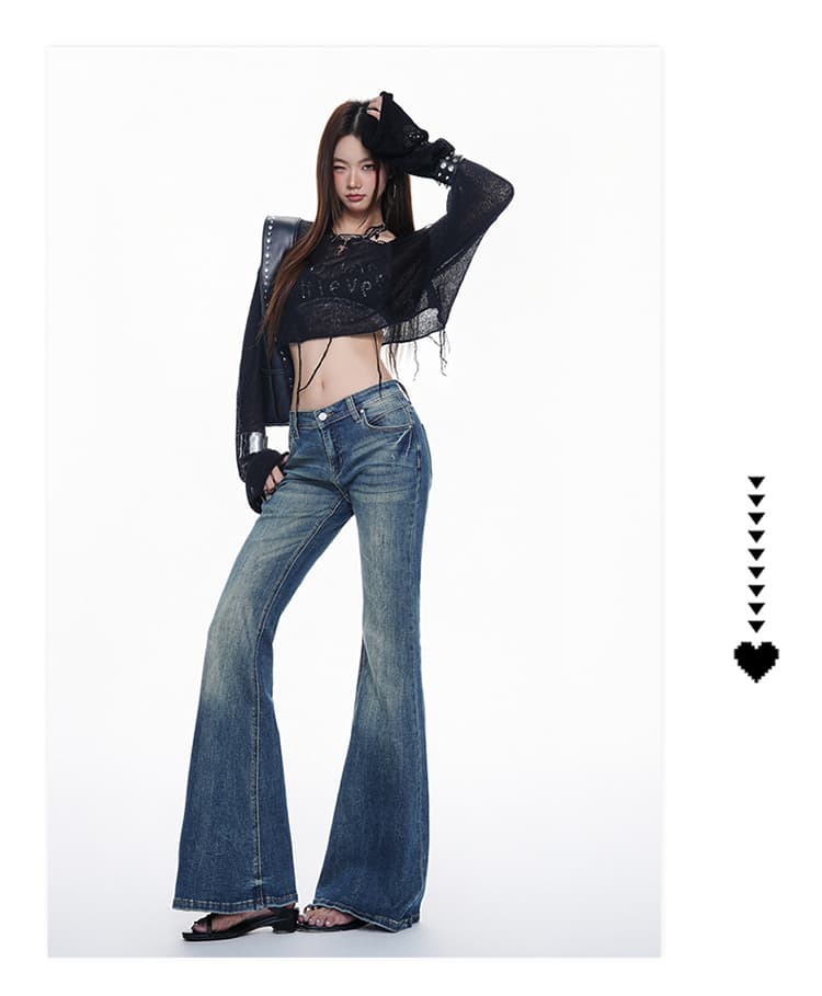 이른 가을 새로운 거리 핫걸 높음 거리 개성 부츠컷 청바지 여성 패션 나팔 바닥 청소 청바지 트렌디 상세 이미지 7