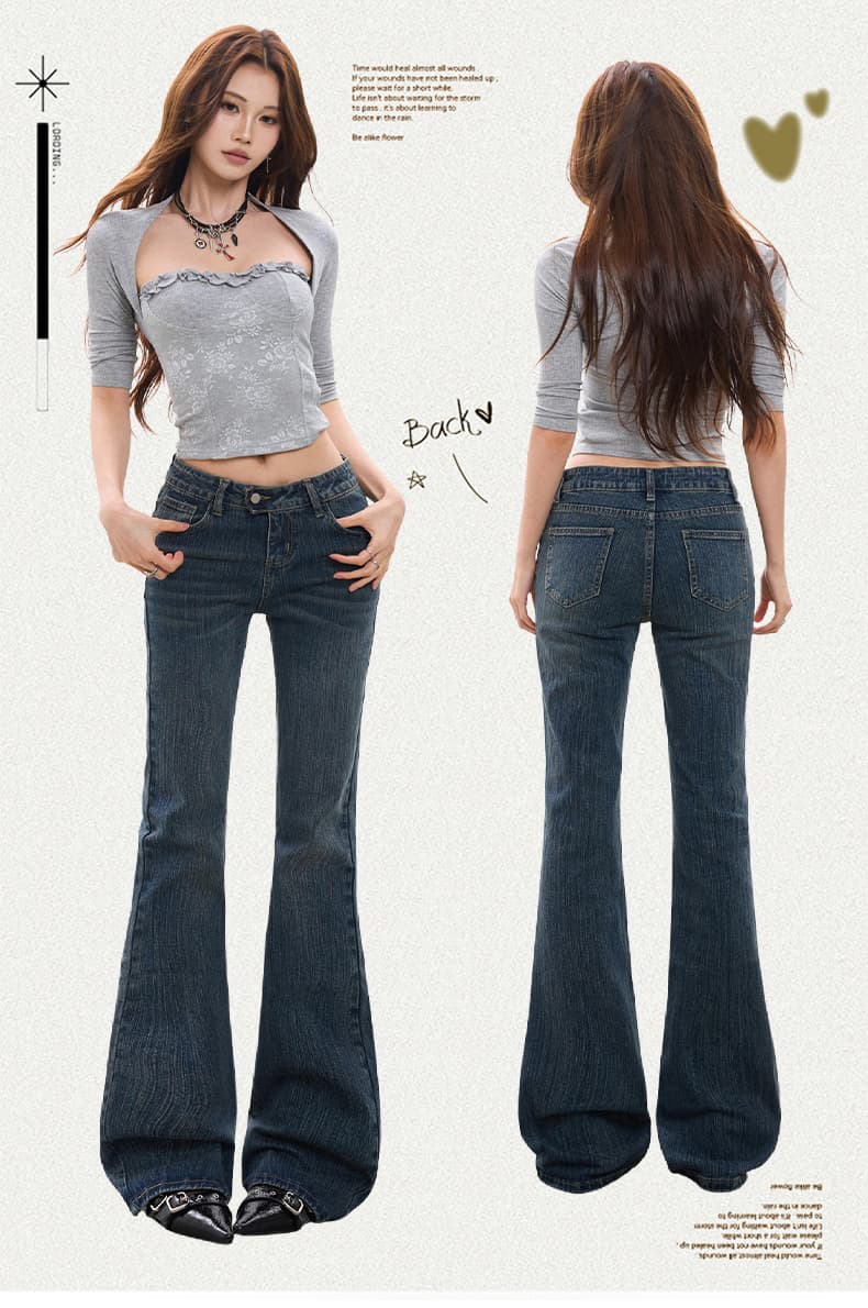 아메리칸 레트로 부츠컷 청바지 여성 2026 가을 새로운 핫걸 로우 웨이스트 리프트 엉덩이 슬림해 보이는 바닥 청소 라 상세 이미지 1