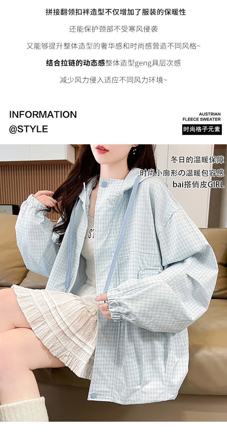 2026 봄 새로운 작은 청신 영국식 바람 연령 감소 체크무늬 학원 스타일 워크웨어 재킷 재킷 다용도 루즈핏 한국 스타일 상세 이미지 4