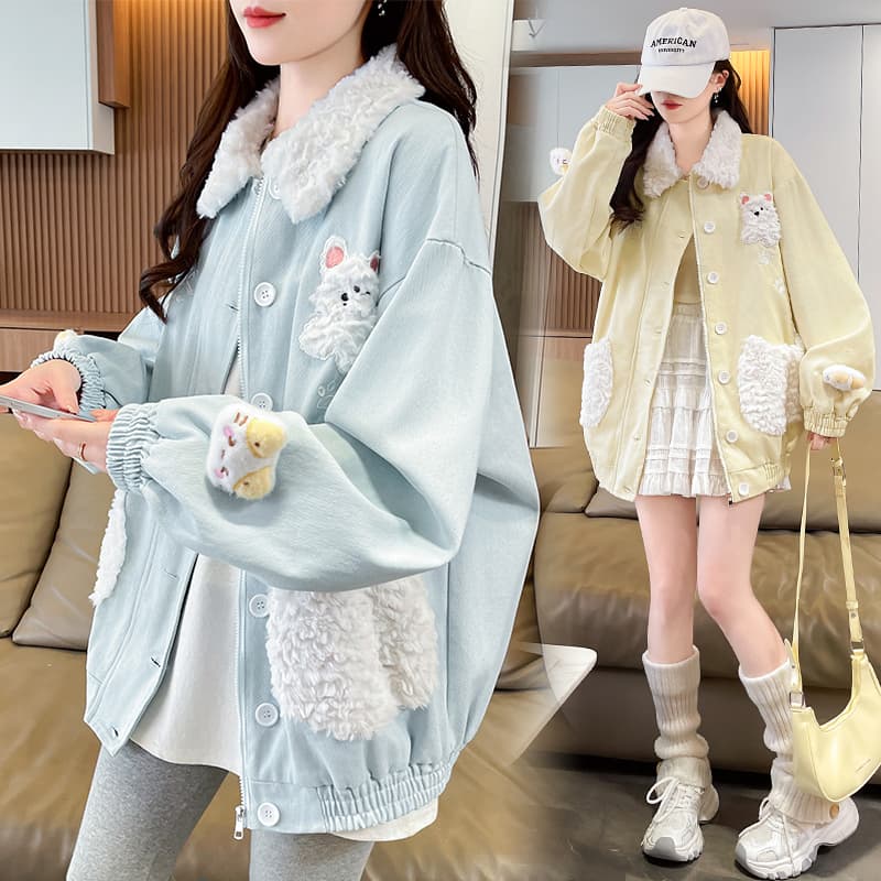 2026 봄 새로운 작은 청신 3d 3 차원 자수 슈퍼 잘 생긴 연령 감소 학원 스타일 외투 다용도 루즈핏 한국 스타일 이미지 2