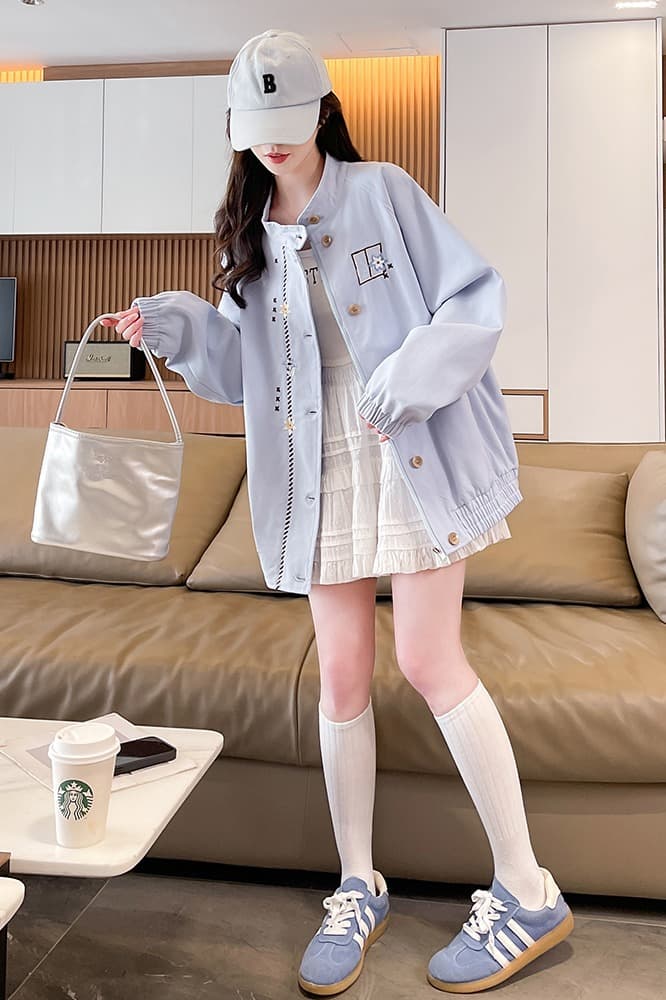 2026 봄 새로운 국가 트렌디 3d 3 차원 자수 귀여운 학원 일본식 한국 스타일 루즈핏 바람막이 야구 외투 트렌디 이미지 7