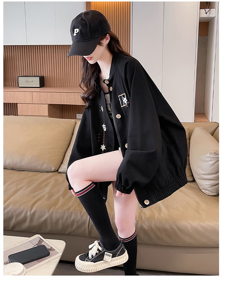 2026 봄 새로운 국가 트렌디 3d 3 차원 자수 귀여운 학원 일본식 한국 스타일 루즈핏 바람막이 야구 외투 트렌디 상세 이미지 13