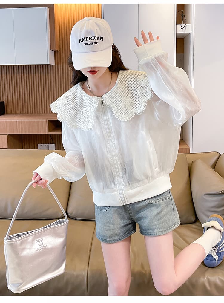 실사 2026 여름 프랑스식 빛 럭셔리 레이스 새틴 베이비 칼라 Chic 우아함 디자인 센스 오픈 가디건 자외선 차단 재킷 상세 이미지 13