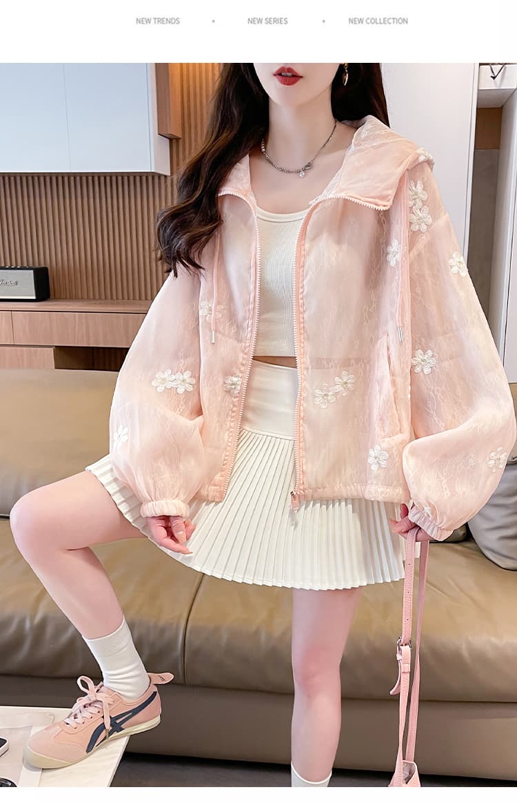 실사 2026 여름 프랑스식 빛 럭셔리 레이스 후드 3d 3 차원 자수 귀여운 Chic 우아함 자외선 차단 여성 재킷 상세 이미지 20