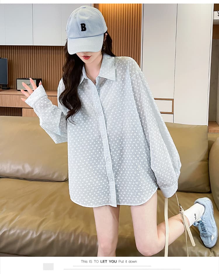실사 2026 여름 유럽 상품 빛 럭셔리 포밍 프린트 긴팔 자외선 차단 여성 셔츠 디자인 센스 다용도 슬림해 보이는 맨위 상세 이미지 26